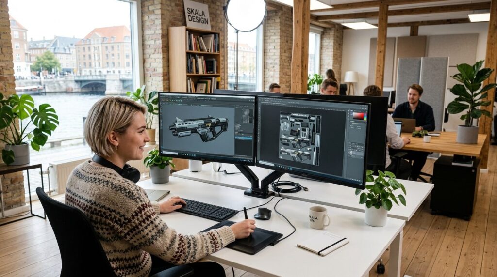 Modern tech workspace in a Copenhagen creative agency, young