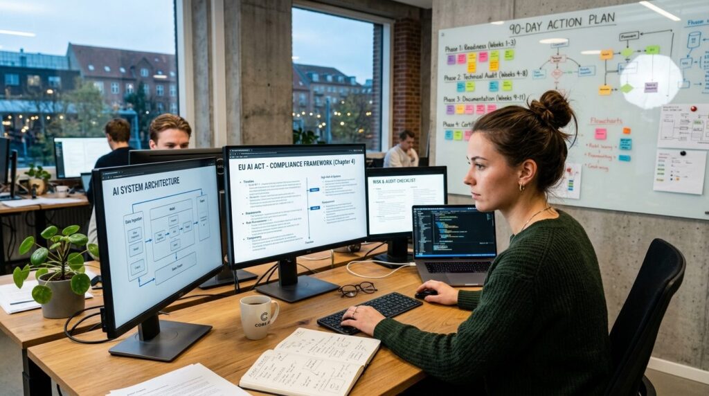 Young tech innovator in a contemporary Copenhagen startup of